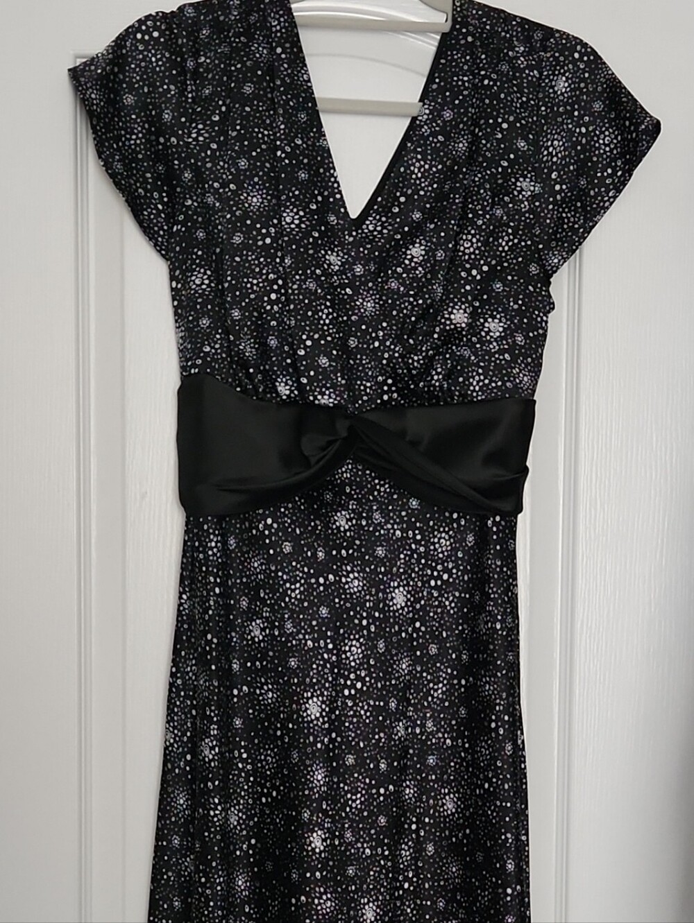 karin stevens Black Sparkle Midi Dress with Satin Waistband